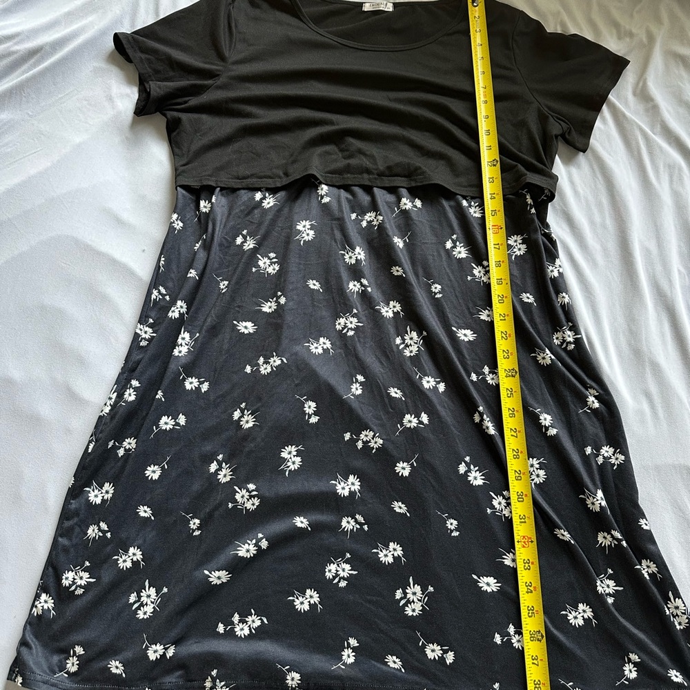 Black Floral Midi Dress with Short Sleeves